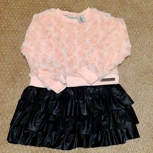 CALVIN KLEIN FUZZY SWEATER FAUX LEATHER DRESS